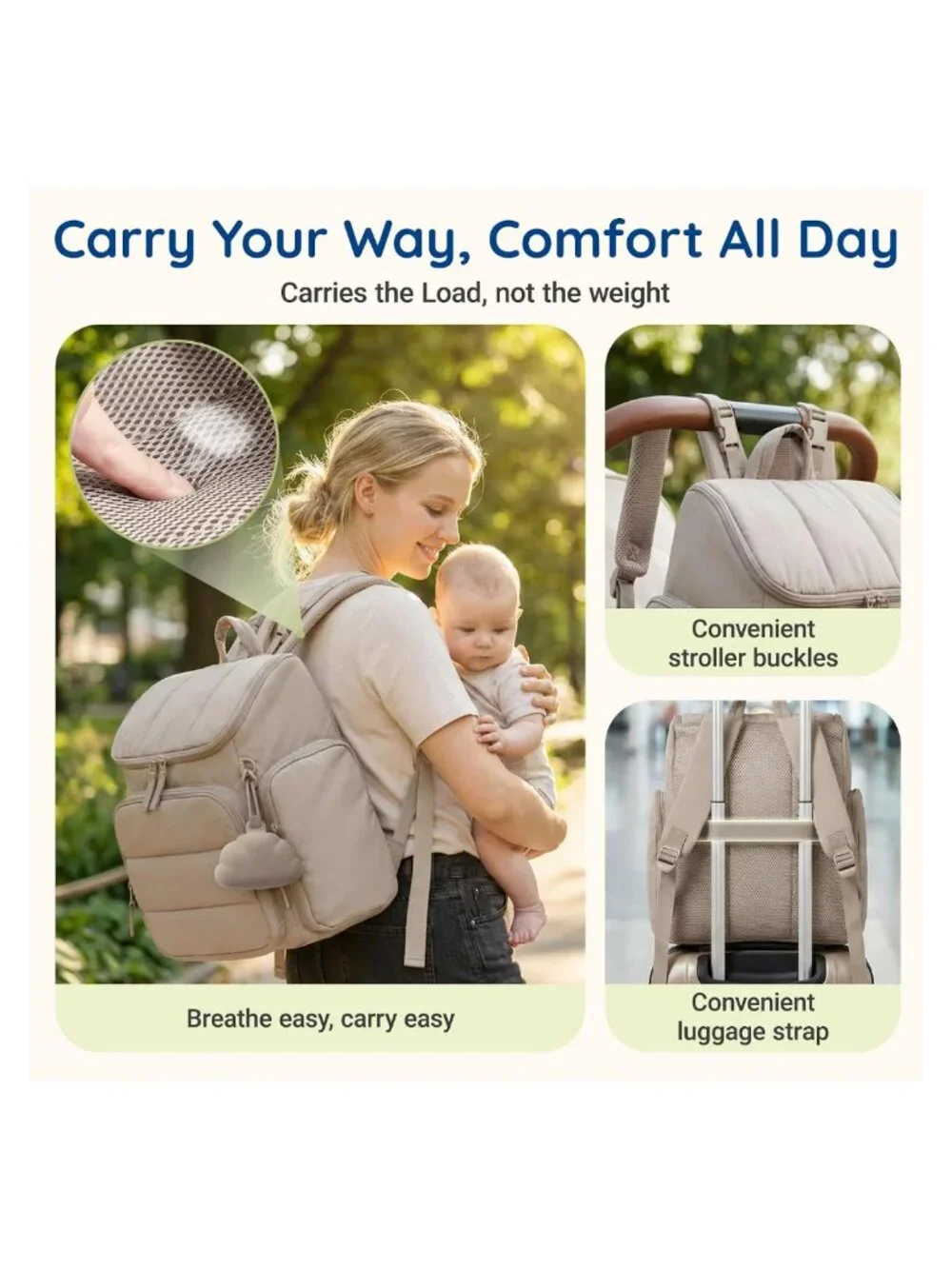 mommore Diaper Bag Backpack Water Resistant Polyester Changing Pad Travel